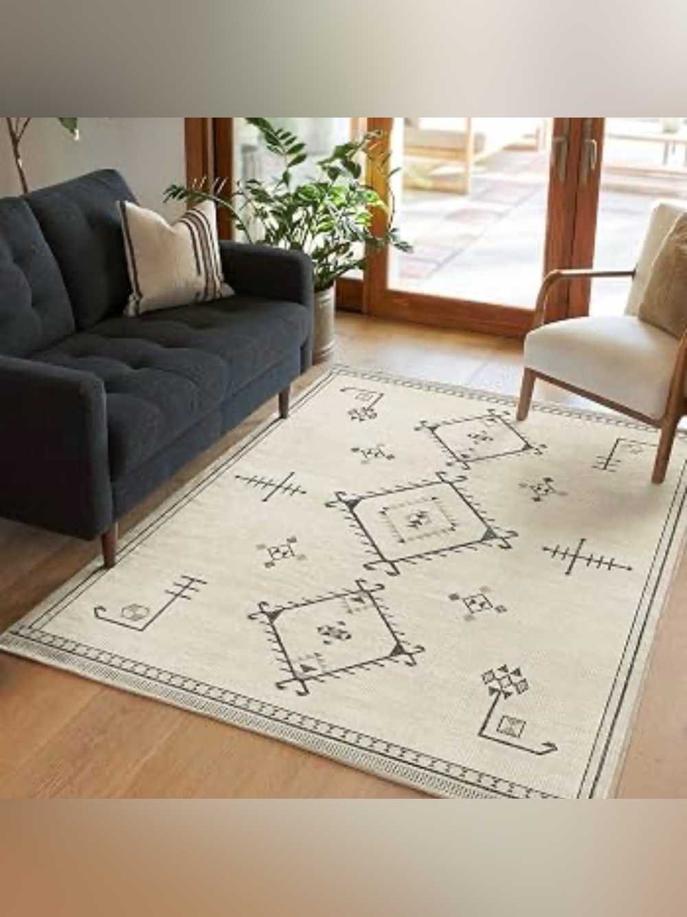 🆕 Ruggable Demali Geometric Tribal Motif Washable Area Rug Cover, Low Pile, Grey